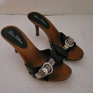 High heels shoes sexy black silver buckle  faux leather rhinestones size…